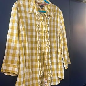 Tommy Hilfiger Mustard Plaid Shirt with Scallop Detail Retro Feel EUC XL